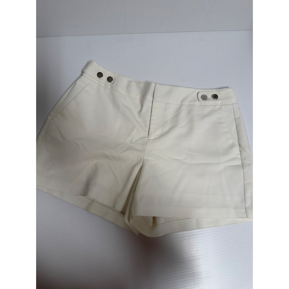 Elle Womens White Dressy Shorts Size 8 Button Tab Waist Flat Front Casual